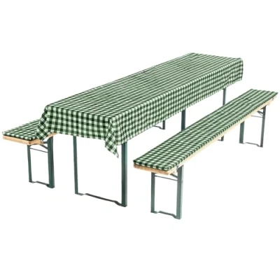 Abbildung von AddLiving Bierbankauflagen Set Grün Weiß Bierzeltgarnitur Auflage 3 teilig &amp; Tischdecke Biertischauflagen Dekorativ Pflegeleicht Ideal für Gartenpartys 240x70cm