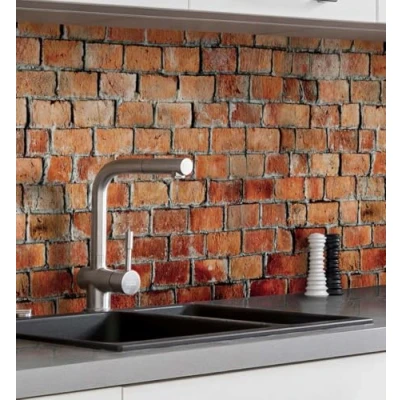 Abbildung von MyMaxxi Küchenrückwand Folie selbstklebend matt Versteift einfache Montage ohne Bohren Motiv Backstein rot 60cm hoch Spritzschutz Küche Klebefolie Steine Mauer 60 x