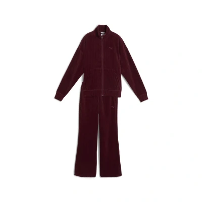 Abbildung von Puma Velour Rib Relaxed Trainingsanzug Damen Mit Plain Ruby Shimmer Größe: L