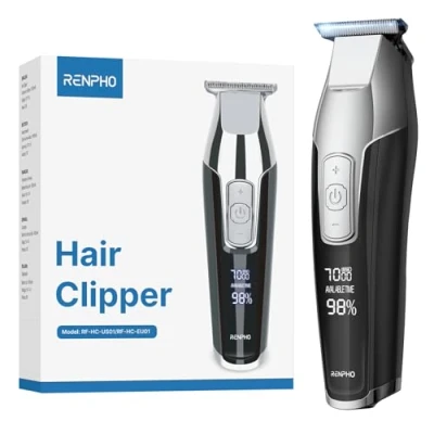Abbildung von RENPHO Haarschneidemaschine Profi, T Klingen Trimmer Haarschneider 0mm, Konturen für Herren, Rasierer mit LED Anzeige zur Detaillierung und Konturierung des Barts