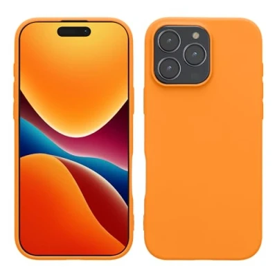 Abbildung von kwmobile Hülle kompatibel mit Apple iPhone 16 Pro Max weiches TPU Silikon Case Cover geeignet für kabelloses Laden Fruity Orange