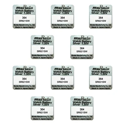 Abbildung von 10 x Murata 364 SR60 AG1 SR621SW Silberoxid 0 % Quecksilber Uhrenbatterien [10 Stück]