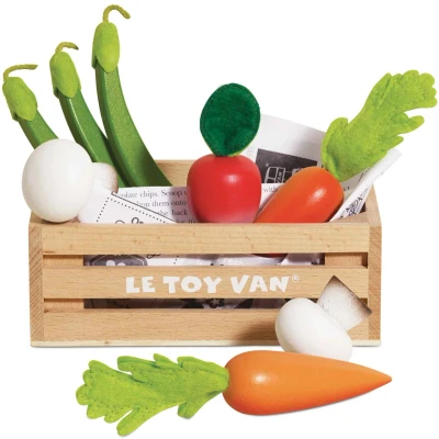 Abbildung von Le Toy Van Honeybee Market Gemüsekiste „5 am Tag“ aus Holz Supermarkt Rollenspiel Lebensmittelladen, TV182