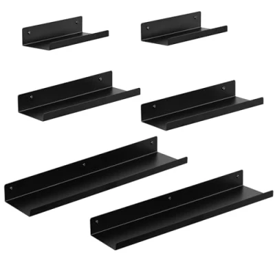 Abbildung von EUGAD Wandregal 6er Set, Hängeregal aus Metall, Schweberegal, Regal für Wand, Bilderleiste Bilder Fotorahmen und Büchers, schwebendes Wohnzimmer Küche, schwarz