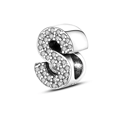 Abbildung von TINSLO Charm Anhänger Damen Buchstabe S für Armband 925 Sterling Silber Charms Beads passend Pandora und Halskette, Kompatibel mit Europäischen Armbänder Frauen Mädchen