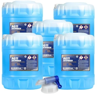 Abbildung von 5x 20 L MANNOL Kühlerfrostschutz Longterm Antifreeze AG11 blau + Auslaufhahn Typ G11