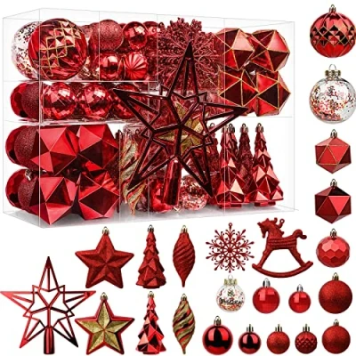 Abbildung von SHareconn Weihnachtsbaumschmuck, 100 Stück, Weihnachtskugeln, Ornamente, bruchsicher, Kunststoff, dekorative Kugeln für Weihnachtsbaumdekoration, Urlaub, Hochzeit, Party, Rot