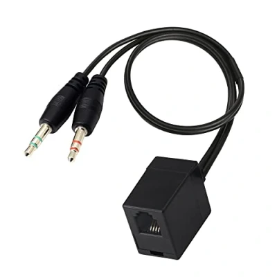 Abbildung von QIANRENON RJ9 auf 3,5 mm Telefon Adapterkabel, 4P4C Buchse Dual Male Kopfhörer Stereo Splitter Kabel für PC &amp; Headset Umwandlung