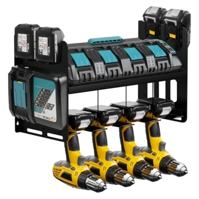 Abbildung von JYiuog Werkzeugspeicher Wandhalterung,Werkzeugregal für Makita Ladegerät DC18SF DC18RC,18V/14.4V Akkus und Schlagbohrer,Werkzeughalter Werkstatt Garage,Werkzeugregal Organisation