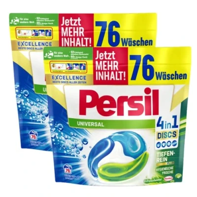 Abbildung von Persil Universal 4in1 DISCS, 152 (2 x 76 Waschladungen), Vollwaschmittel mit Tiefenrein Plus Technologie bekämpft hartnäckige Flecken, 92% biologisch abbaubare Inhaltsstoffe*