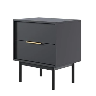 Abbildung von Selsey Nachttisch Beistellschrank Beistelltisch Nachtschrank 54 cm Mit 2 Schubladen Schwarz Holzerne Beine Viviaro