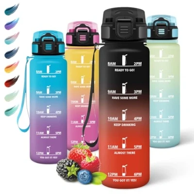 Abbildung von Motswedi Trinkflasche mit Strohhalm, 1L BPA Frei, Sport, Auslaufsicher, Wasserflasche, Kohlensäure Geeignet, Trinkflaschen, Flasche für Yoga, Schule, Outdoors, Schwarz und Rot