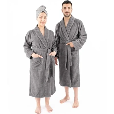 Abbildung von Hammetex Bademantel 100% Baumwolle Unisex für Damen und Herren, Hochwertig 400 g/m² Qualitat Weich Saugfähig Frottee Paare mit Taschen, Grau