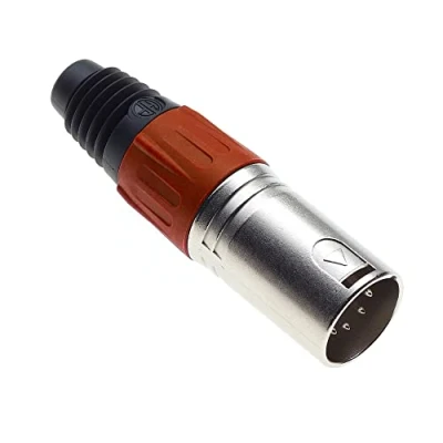Abbildung von Keple 5 poliger XLR Stecker, rot männlicher Audio Mikrofon DMX vernickeltes Adapterstück, Metallkonstruktion, Stecker mit Kunststoffgehäuse