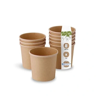 Abbildung von GREENBOX Bio Pappbecher Speisebecher Kraft Karton Becher braun I Kompostierbare mit PLA Innenbeschichtung Suppen To Go Eisbecher Pappe 25 Einweg biologisch abbaubar 300 ml