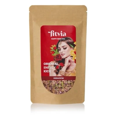 Abbildung von fitvia Früchtetee &quot;Oriental Energy Kick&quot;: loser Tee, Rosen Guarana echte Fruchtstücke, ohne Zuckerzusatz, 100g