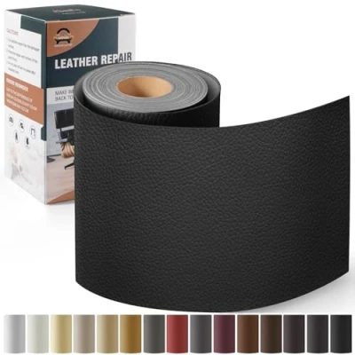 Abbildung von Leder Reparatur Set Schwarz,OAZ Kunstleder Selbstklebend 10 x 160 cm,Kunstleder Reparaturset Patch Selbstklebende Lederflicken für Autositze Möbel Sofa Taschen