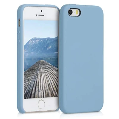 Abbildung von kwmobile Hülle kompatibel mit Apple iPhone SE (1.Gen 2016) / 5 5S Silikon Handy Case Handyhülle weiche Oberfläche kabelloses Laden Taubenblau