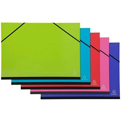 Abbildung von Exacompta 25729E 5er Pack Zeichenmappe Iderama mit Gummibändern innen weißes Papier Rückseite aus Leinen Maße 32 x 45 cm Format zum Abheften A3 (297 420 mm) farbig sortiert
