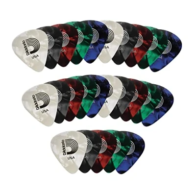 Abbildung von D&#039;Addario Plektrum Plektren Gitarre Pearl Celluloid Guitar Picks Gitarren 1CAP4 25 Assorted, Medium Stück