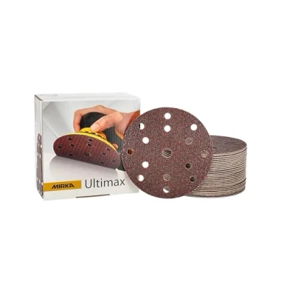 Abbildung von Mirka Ultimax Ligno Ø 150mm Schleifscheiben Klett Multifit / Korn 40 50 Stück Multi Lochung zum Schleifen von Holzoberflächen