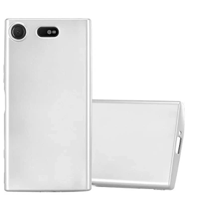 Abbildung von Cadorabo Hülle kompatibel mit Sony Xperia XZ1 COMPACT Schutzhülle TPU Silikon Case Metallic Design Slim Kratzfest Weiche Gummi Rundumschutz für in Silber