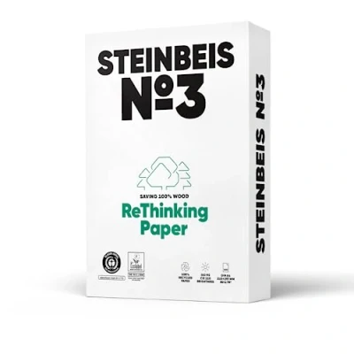 Abbildung von Steinbeis No. 3 Druckerpapier 2500 (5 x 500) Blatt DIN A4 Recycling Papier 80 g/m², Weiß &amp; Chlorfrei, hochwertiges Kopierpapier ISO 90 / CIE 110