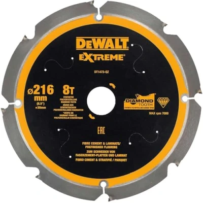 Abbildung von Dewalt Faserzement Kreissägeblatt DT1473 (216/30 mm, 8 Zähne, 12, speziell für Platten und Laminat entwickelte Kreissägeblätter) 1 Stück