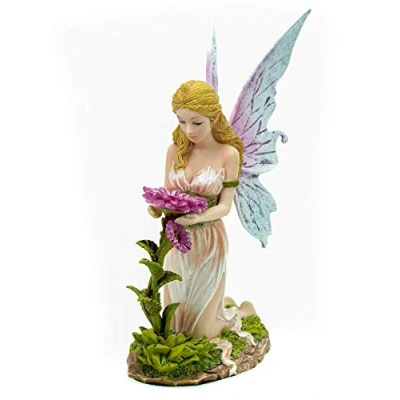 Abbildung von Joh. Vogler GmbH Kleine Frühlingsfee Florina kniet vor Blume 16 cm Figur Skulptur Engel Fairy Elfe