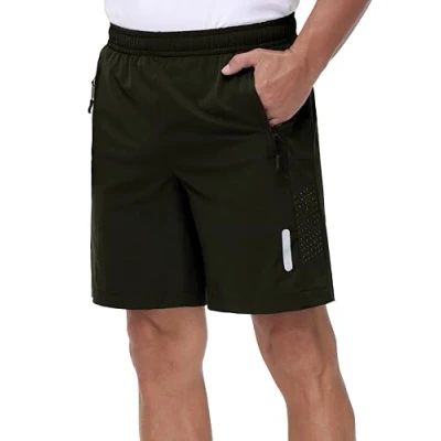 Abbildung von Rvinroo Sport Shorts Herren Schnelltrocknende Training Gym Bodybuilding lässige Basketball Atmungsaktive Laufshorts mit Reißverschlusstasche ArmyGreen 2XL