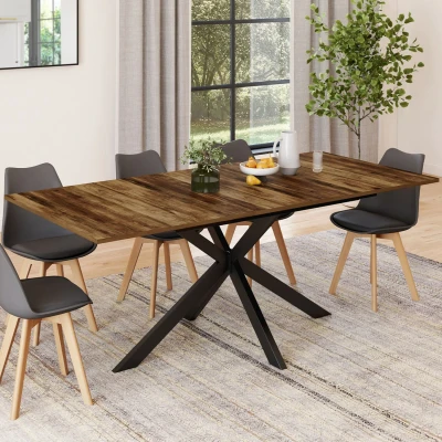 Abbildung von IDMarket Esstisch, ausziehbar, rechteckig, Alix, Tischplatte Hawkins, 6 10 Personen, dunkles Holz und Schwarz, 160 200 cm