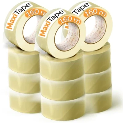 Abbildung von OFITURIA Transparentes Packband zum Verpacken von Kartons für Versand und Umzug. Siegel sichere widerstandsfähige Verpackungen (48 mm x 160 mts Transparente, 12 Rollos)