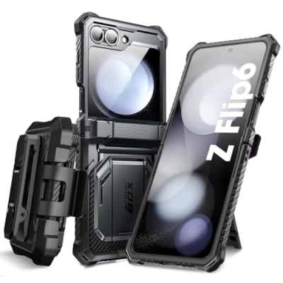 Abbildung von i Blason für Samsung Galaxy Z Flip 6 Hülle mit Ständer, Scharnierschutz Handyhülle Bumper Case Schutzhülle [Armorbox] integriertem Displayschutz und Gürtelclip (Schwarz)