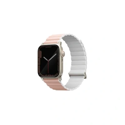 Abbildung von Uniq Apple Watch Armband Echtes Leder Bunt Geeignet für 1 9 / SE Ultra (2) 42/44/45/49 mm Weiß/Blush Pink