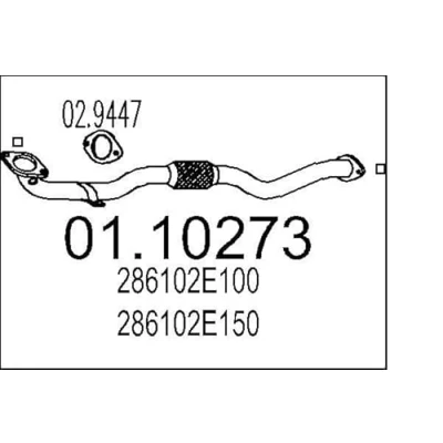 Abbildung von MTS 01.10273 Abgasrohr 1405 vorne für Mittelschalldämpfer HYUNDAI: Tucson, KIA: Sportage II