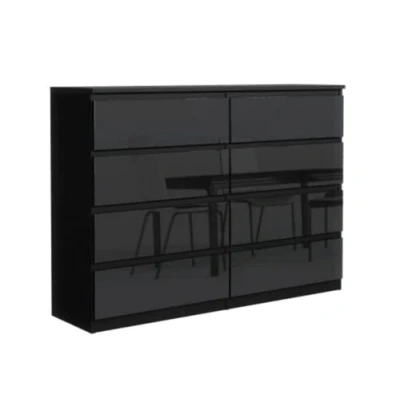 Abbildung von 3E 3xEliving.com Kommode mit 8 Schubladen in 4 Farbvarianten 120 cm (Schwarz/Schwarz Hochglanz)