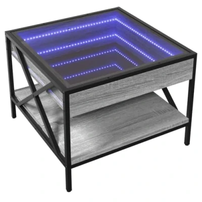 Abbildung von vidaXL Couchtisch mit Infinity LED, Beistelltisch Metallfüße, Kaffeetisch für Wohnzimmer, Sofatisch Teetisch, Grau Sonoma Holzwerkstoff
