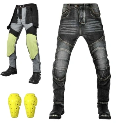Abbildung von HOMDECR Herren Motorradhose, Aramid Stoff Stretch Motorradjeans, Motorradhose Mit Sicherheitsschutzausrüstung, Geeignet Für Alle Jahreszeiten (Schwarz,L)
