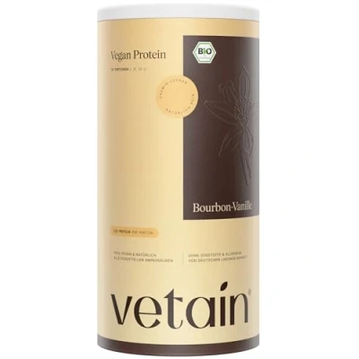 Abbildung von Vetain Vegan Protein VANILLE BIO Veganes Proteinpulver Bestens verträglich, natürlich lecker Ohne Süßungsmittel, Zuckerzusätze oder Allergene Eiweiß aus 5 pflanzlichen Komponenten 600g