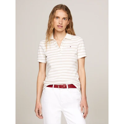 Abbildung von Tommy Hilfiger 1985 SLIM Stripe Poloshirt, Damen, Größe: 3XL, Ecru/classic beige