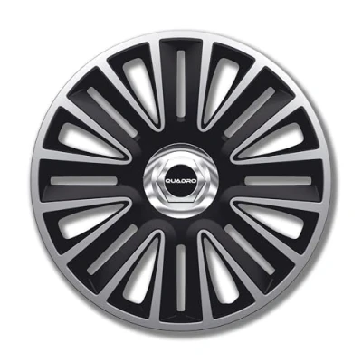 Abbildung von Petex Radzierblende Quadro schwarz/Silber Größe 15&quot; 2 Fach lackiert mit Chrommutter Material: ABS Box