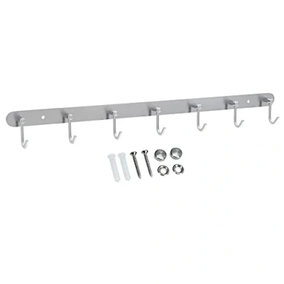 Abbildung von INTIRILIFE Edelstahl Garderobenleiste Modell C 7 Haken 54 x 5.5 cm Kleiderhaken Garderobe Hakenleiste in 5 verschiedenen Designs