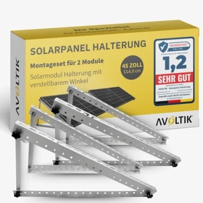 Abbildung von Avoltik 2x Solarpanel Halterung 45 Zoll / 114cm I Solarmodul Balkonkraftwerk aus Aluminium PV Aufständerung mit verstellbarem Winkel für Dach, Balkon &amp; Boden 2 Solarmodule