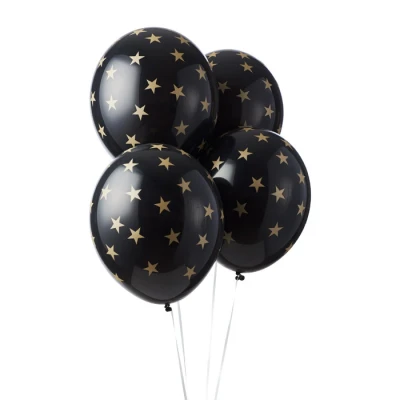 Abbildung von PartyDeco Luftballons mit Sternen 30cm 6er Set Ballons für Helium oder Luft Latexballons Geburtstag Weihnachten Silvester Ballonset als Weihnachtsdeko Geburtstagsdeko Schwarz Gold