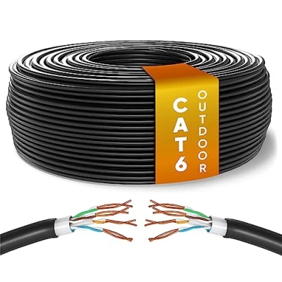 Abbildung von Mr. Tronic Außen wasserdicht 100m Ethernet Netzwerkkabel Cat 6, LAN Für Schnelle &amp; Zuverlässige Internet, AWG24 Massenkabel 1 Gbps 250 Mhz UTP CCA Bulk Kabel (100 Meter, Schwarz)