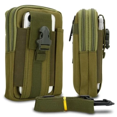 Abbildung von Cadorabo Taktische Handytasche in Uni GRÜN Molle EDC Tasche kompatibel mit Apple iPhone 14 PRO MAX Schultergurt Handyhalter, Militär Gürteltasche, Hüfttasche