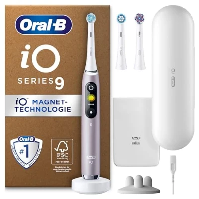 Abbildung von Oral B iO Series 9 PLUS Edition Elektrische Zahnbürste/Electric Toothbrush, 3 Aufsteckbürsten inkl. Whitening, Magnet Etui, 7 Putzmodi, recycelbare Verpackung, Geschenk Mann/Frau, rose