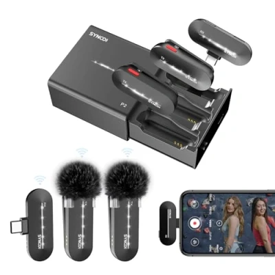 Abbildung von SYNCO Kabelloses Lavalier Mikrofon Typ C, P2ST Drahtloses Telefone Handy mit Ladekoffer Plug and Play für USB C Smartphone Tablet, Kabellos Android