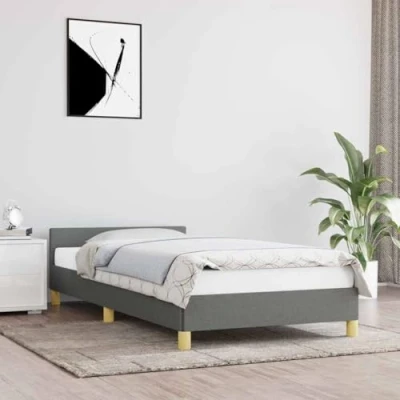 Abbildung von vidaXL Bettgestell mit Kopfteil, Bettrahmen Lattenrost, Bett Polsterbett Stützbeinen, Schlafzimmerbett Einzelbett, Dunkelgrau 100x200cm Stoff
