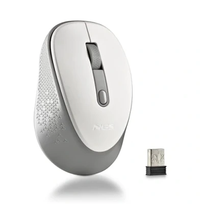Abbildung von NGS Dew White kabellose optische Maus, ergonomische leise Laptop hohe Präzision mit Nano Empfänger, beidhändig, 800/1600 einstellbare DPI, Plug &amp; Play